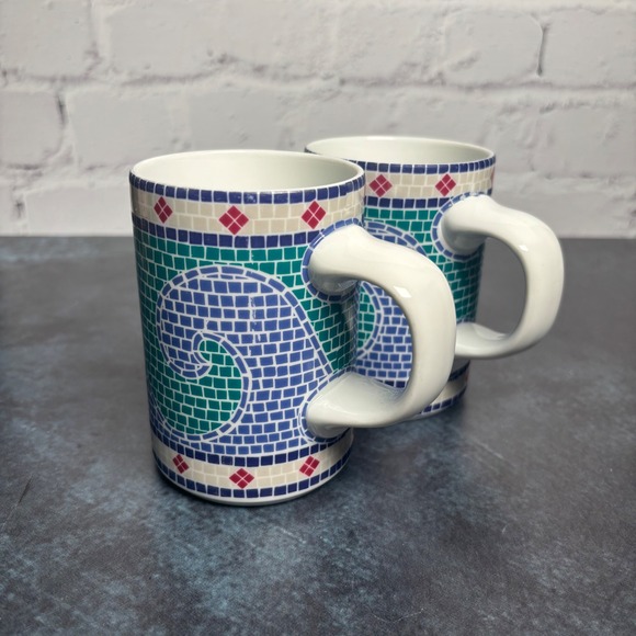Dansk Other - Dansk Vintage 90's Mosaic Waves Coffee Mugs Beachy Coastal, Set of 2